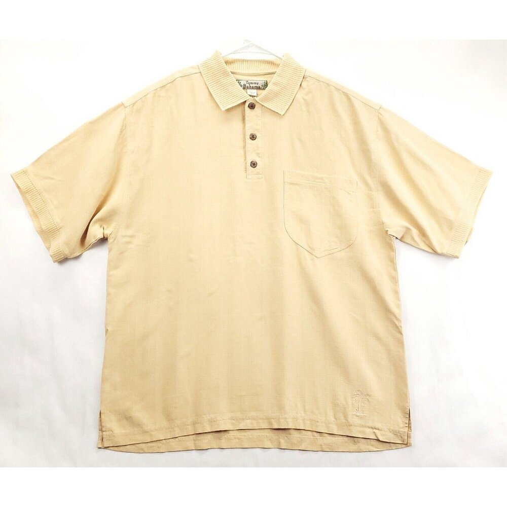 Vintage Tommy Bahama Polo Shirt Men Large Peach 100% Silk Golf Classic